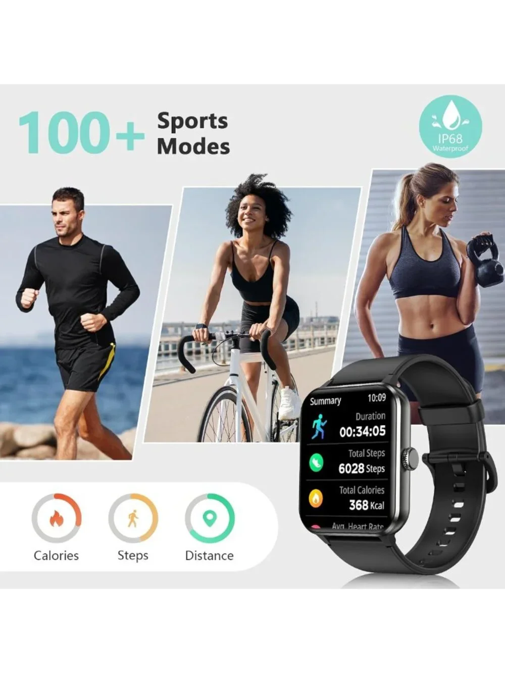 Smart Fitness Watch with Call Function, Heart Rate Monitor, 100+ Sports Modes